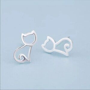 Sterling Silver 925 Cat Stud Earrings